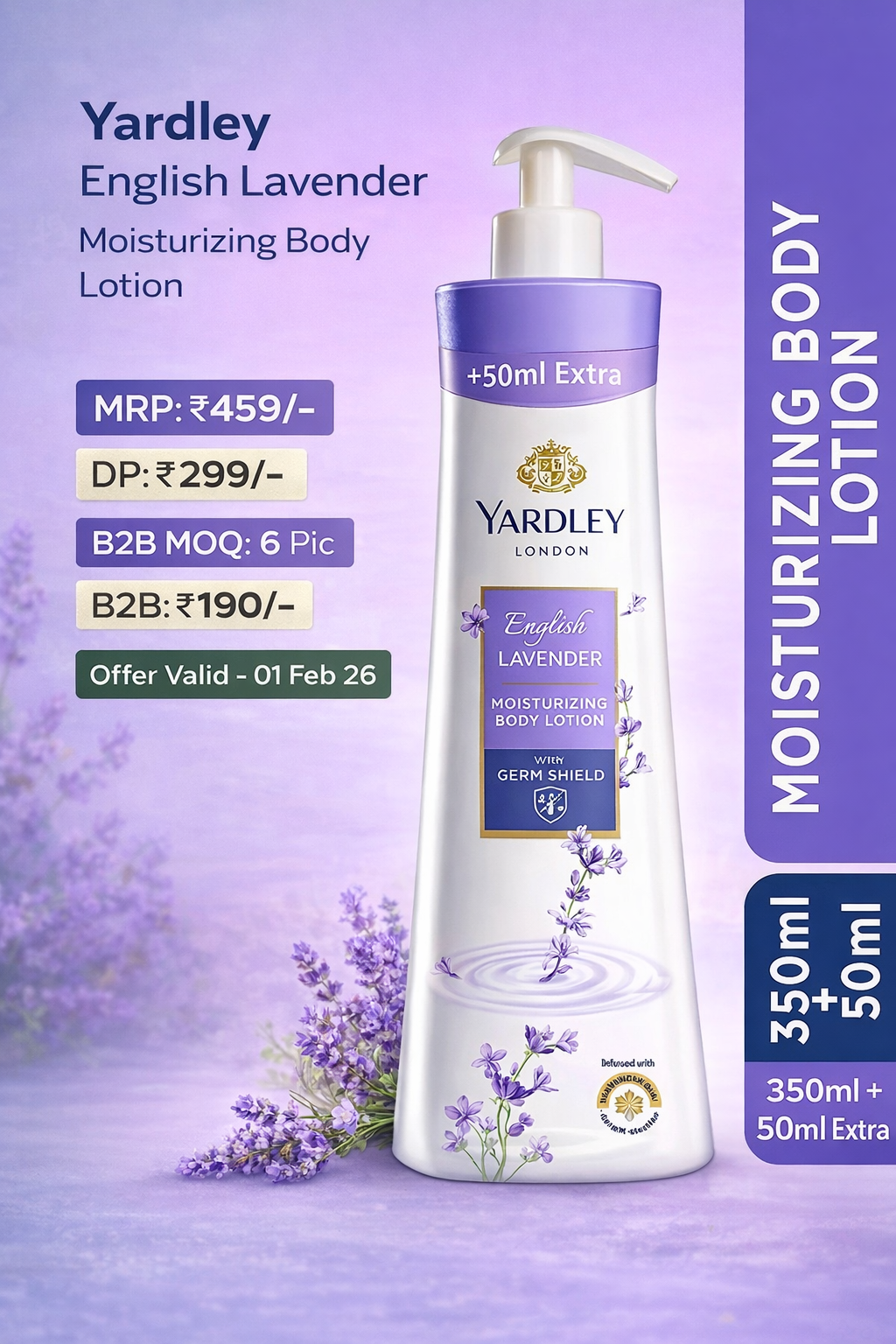 Yardley English Lavender Moisturizing Body Lotion (350ml + 50ml Extra) Brand: