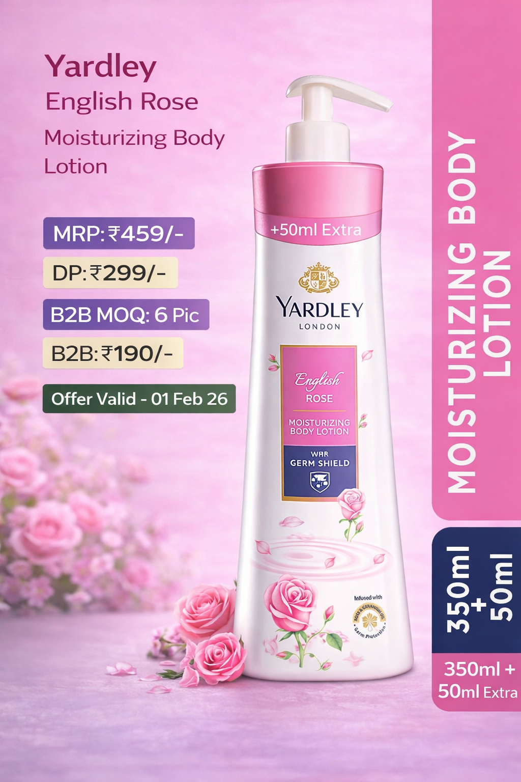 Yardley English Rose Moisturizing Body Lotion (350ml + 50ml Extra)